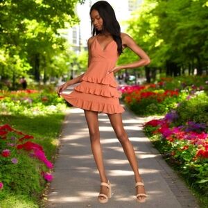 Lulu's Daylight Delight Mauve Ruffled Tiered Mini Dress Size M